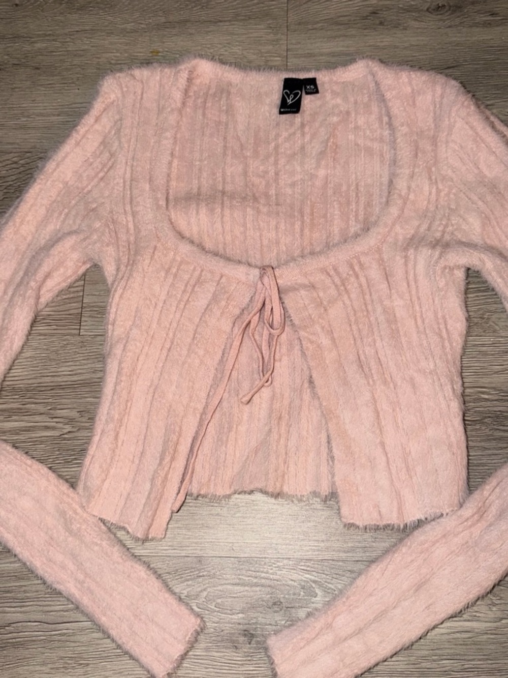 Soft Pink Tie-Front Ribbed Sweater Top